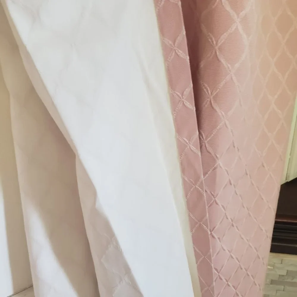 Vintage Drapes Pinch Pleat Pink Curtains 50W x 82L Embroidered Thermal Lined